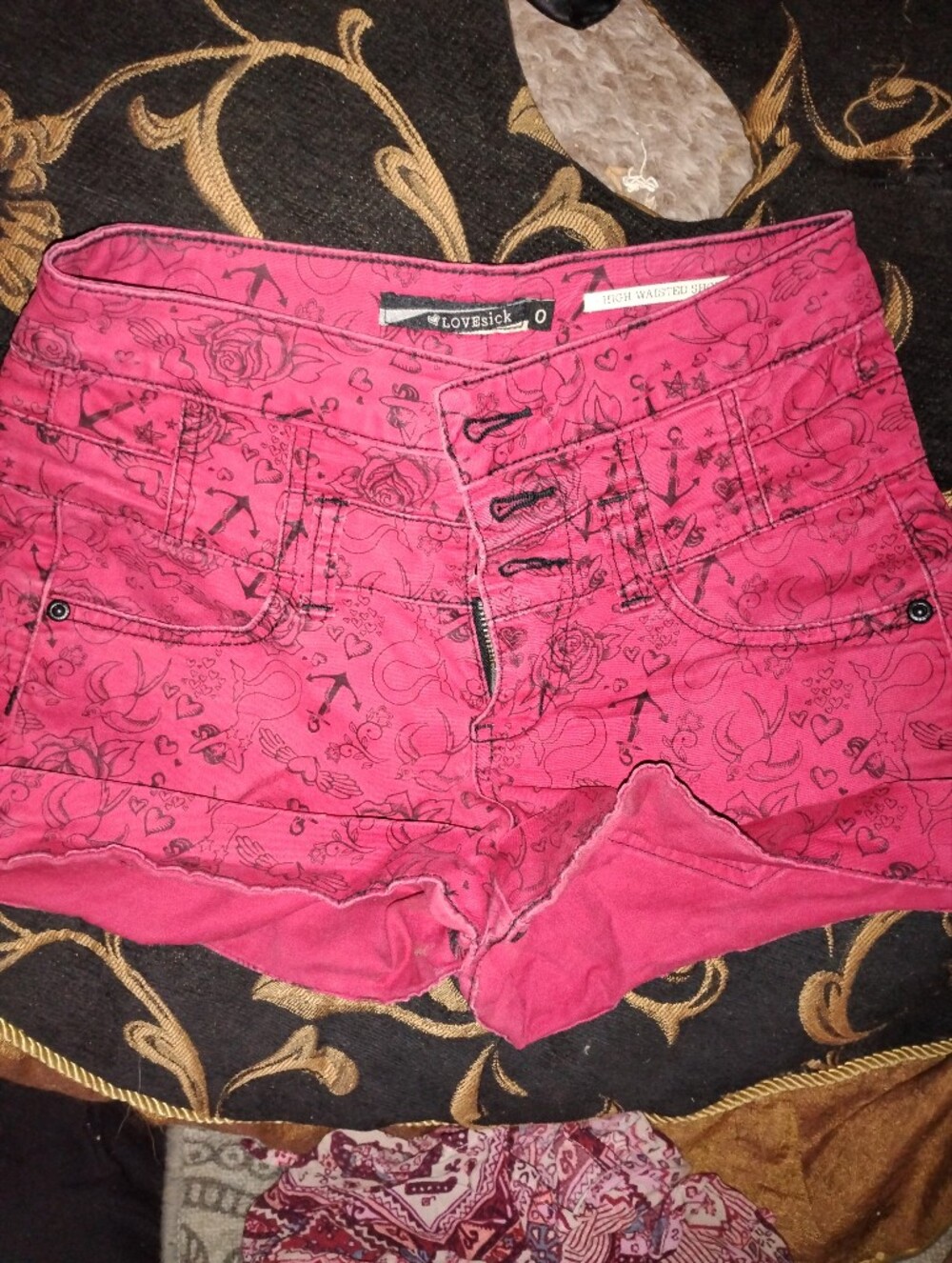 Lovesick - High-Rise Bright Red Sailor / Mermaid Doodle-print Shorts, Size  0